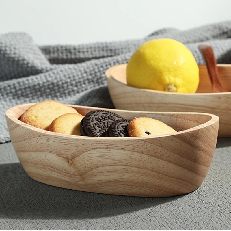 Solid Wood Boat-Shaped Bowl – Natural &amp; Minimalist Design