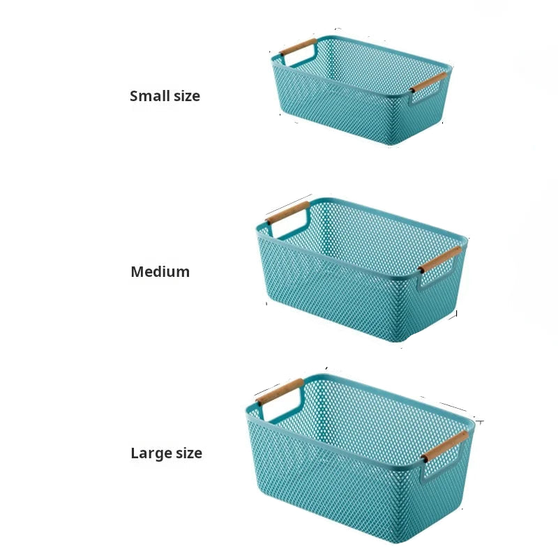 Multi-Functional Hollow Storage Basket with Wooden Handle