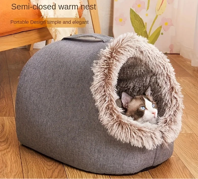 Self-Warming Winter Cat Bed – Cozy Sleeping Cave for Cats &amp; Small Dogs