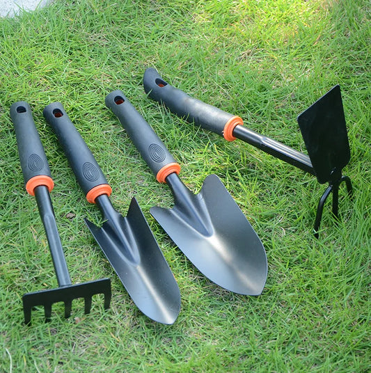4-Piece Gardening Tool Set – Shovel, Rake, Hoe &amp; Weeder with Rubber Grip