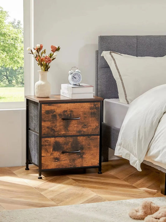 Modern Minimalist Nightstand with 2 Fabric Drawers – Lightweight &amp; Durable