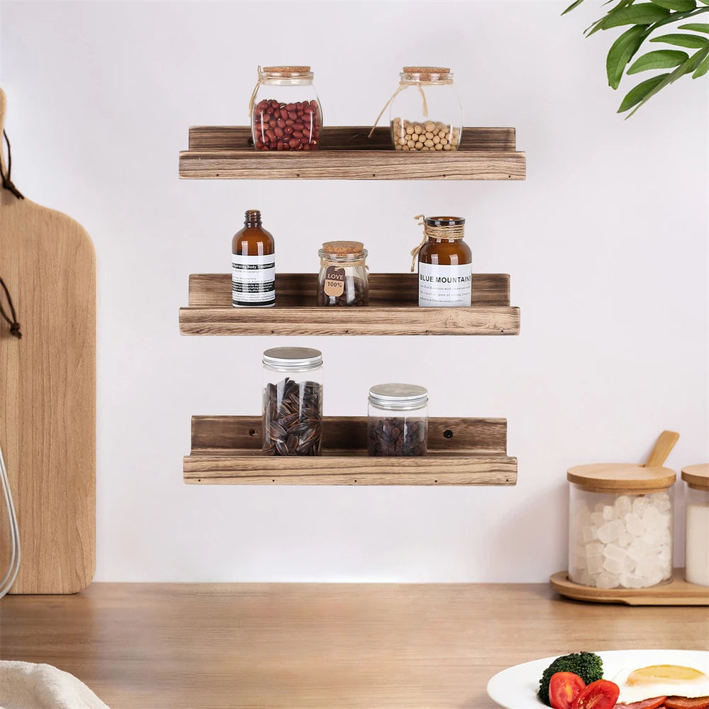 Set of 3 Modern Wall-Mounted Wooden Floating Shelves – 13.8” x 3.8” x 2”