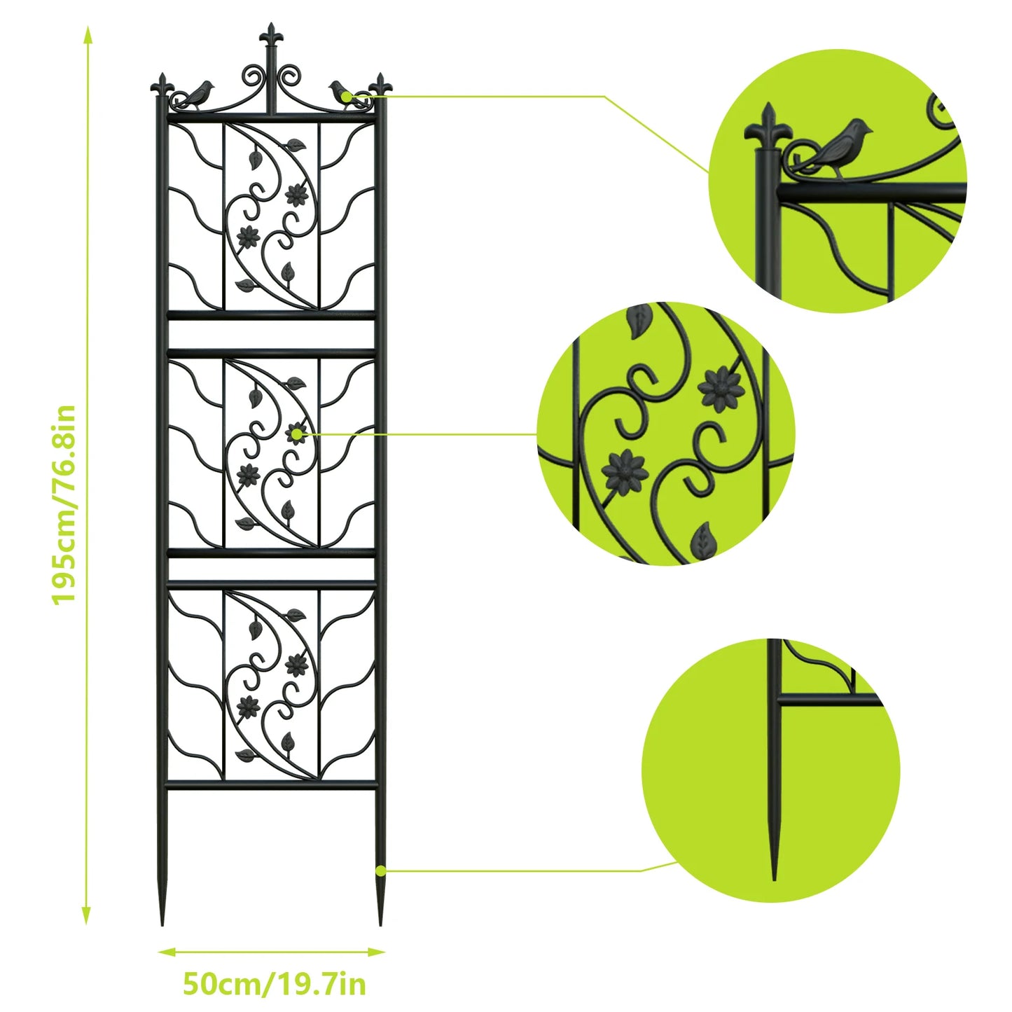 Decorative Metal Garden Trellis – Black Iron Climbing Plant Support with 6 Panels
