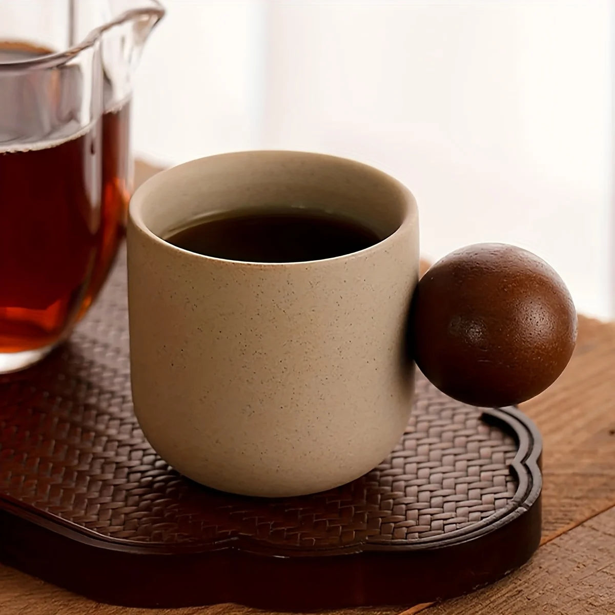 Ceramic Espresso Cup with Wooden Handle – Elegant and Minimalist Design