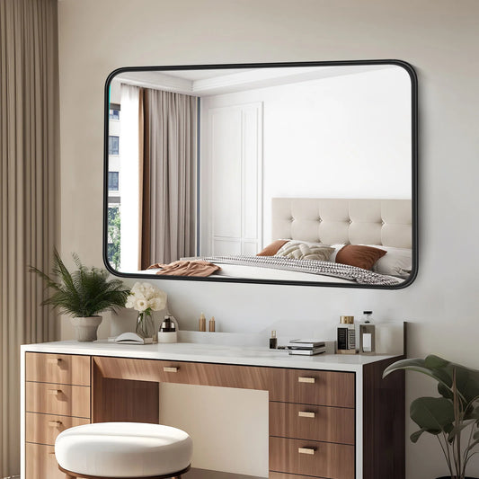 Matte Black Framed Tempered Glass Wall Mirror