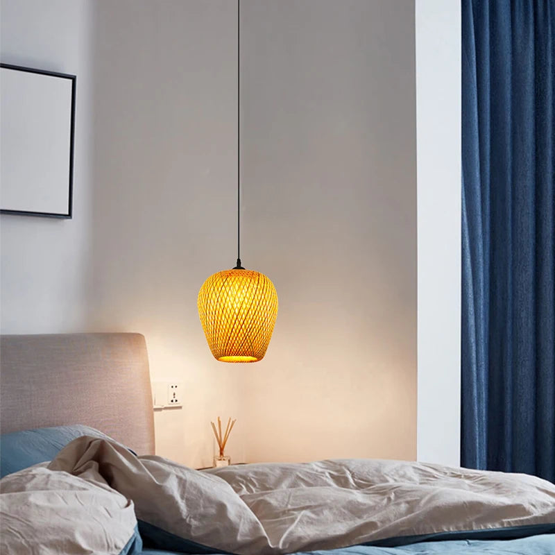 Handwoven Bamboo Pendant Light – 10.2” Woven Ceiling Lamp (E27 Base)