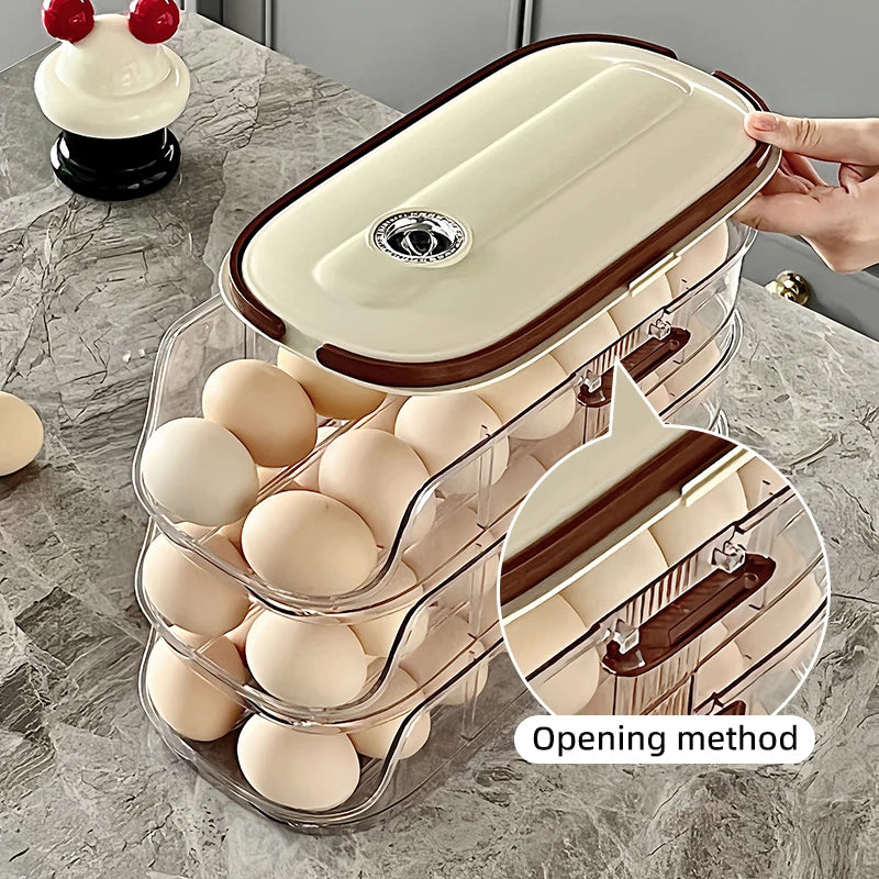 Stackable Egg Storage Box – Clear Fridge Organizer, Single/Double Row, 1–3 Layers
