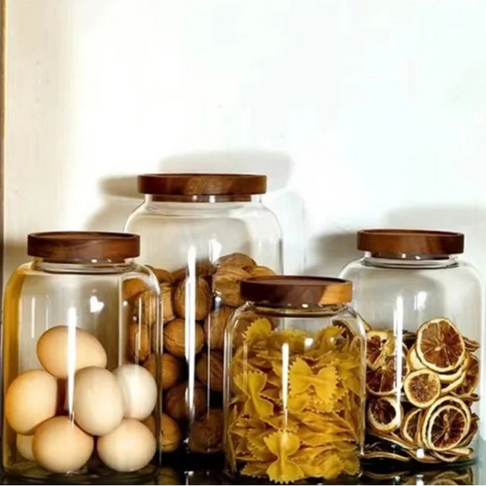 Glass Coffee Bean Storage Jar with Wooden Lid – Large Capacity, Airtight Seal