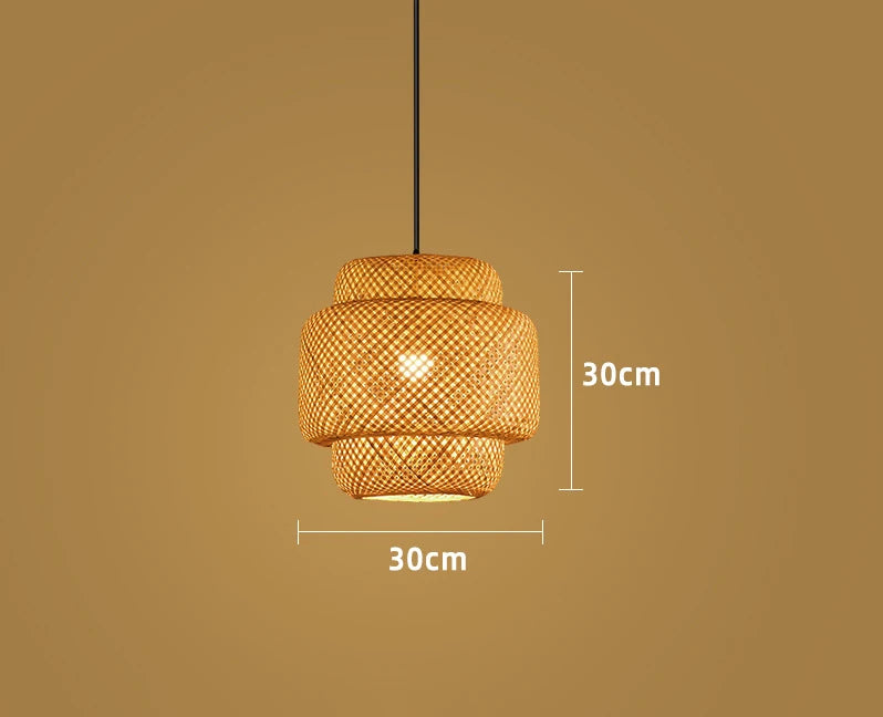 Handwoven Bamboo &amp; Wood Pendant Light – E27 Hanging Fixture