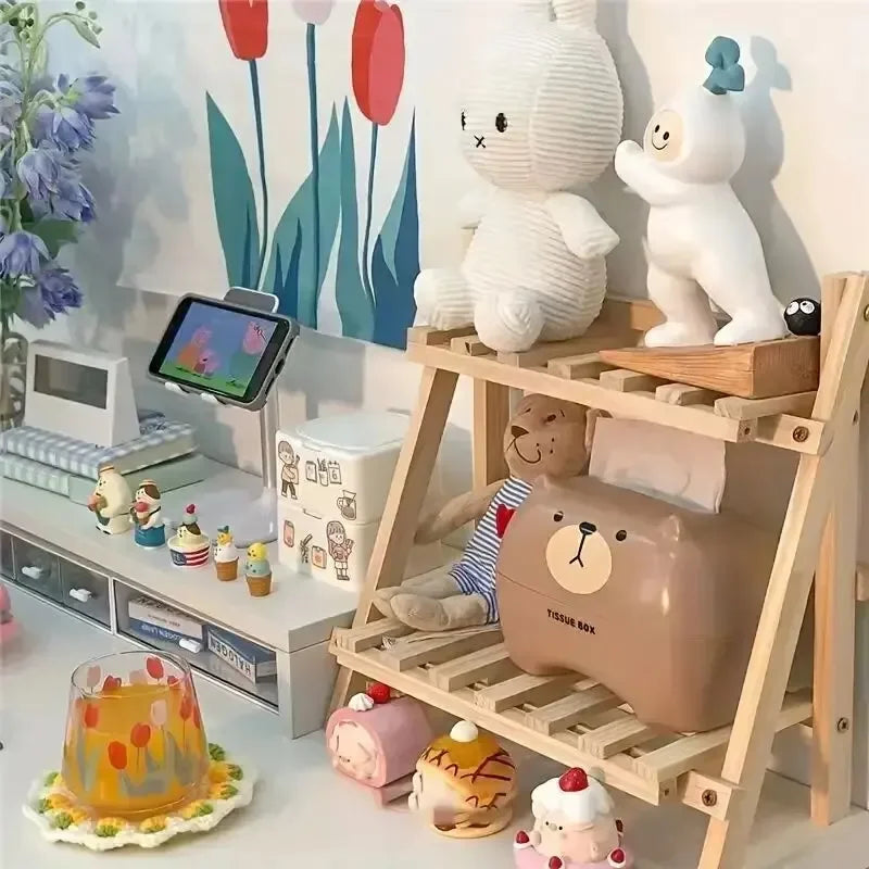 2-Tier Wooden Desktop Organizer Shelf – Trapezoidal Design