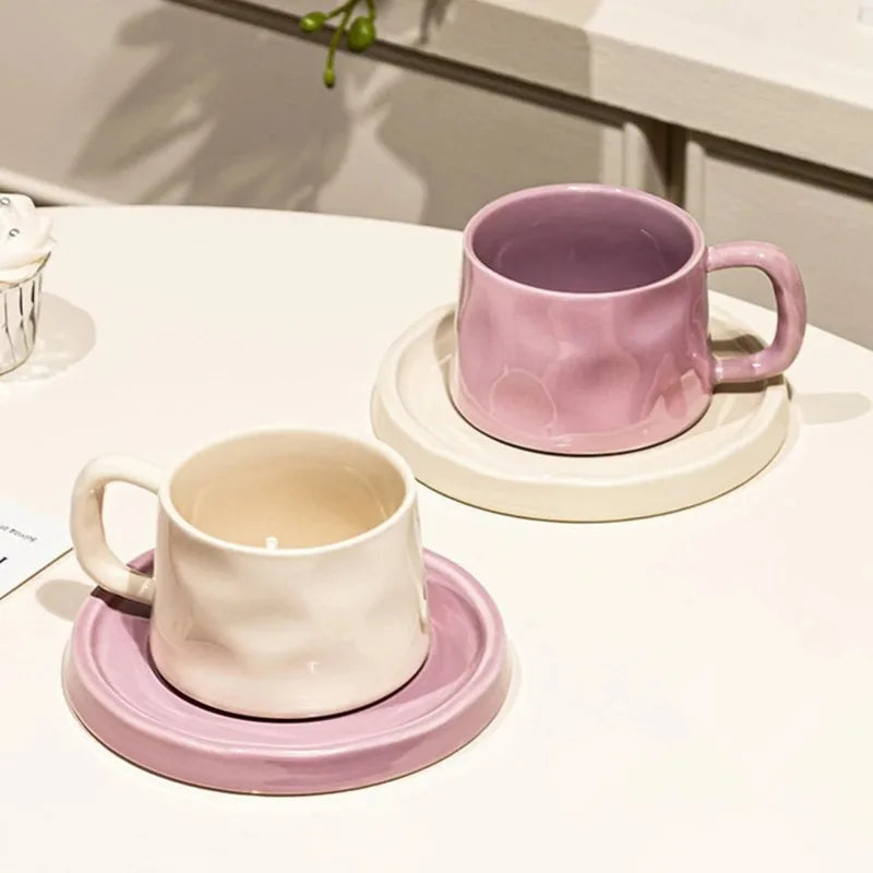 Ceramic Coffee Mug with Matching Tray, Modern Pastel Cup &amp; Saucer Set