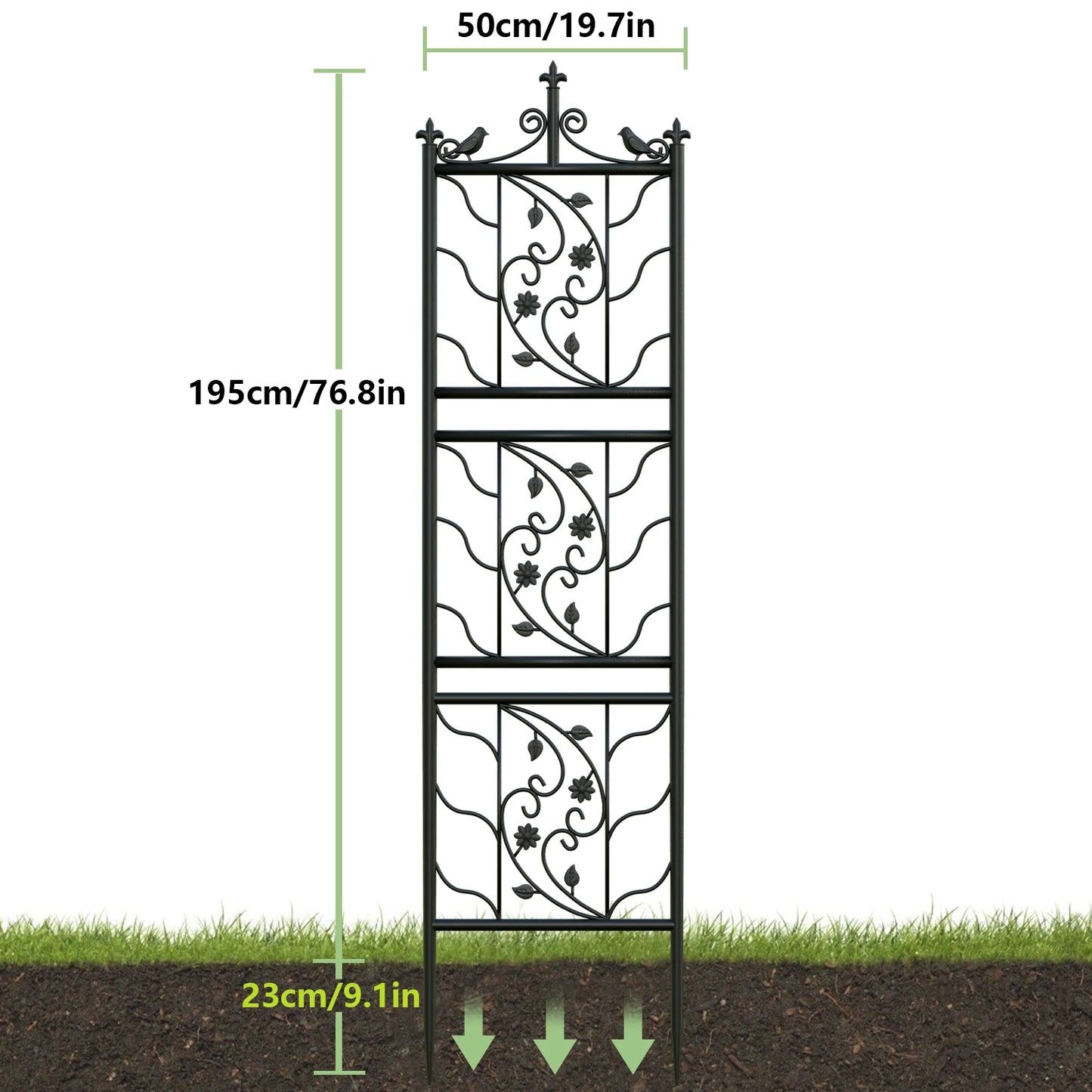 Decorative Metal Garden Trellis – Black Iron Climbing Plant Support with 6 Panels
