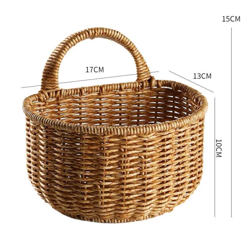Imitation Rattan Woven Ginger And Garlic Egg Wall Hanging Storage Basket Bathroom Wall Hanging Basket