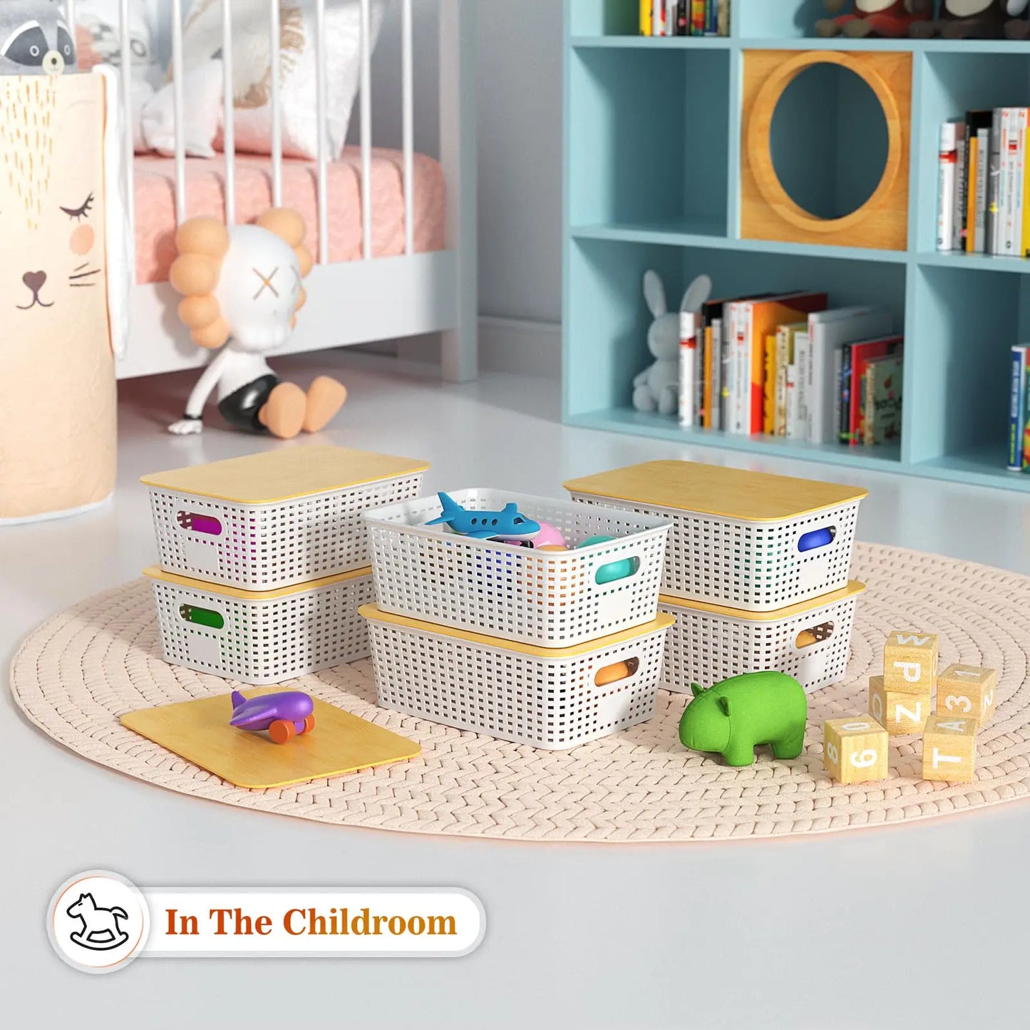 Stackable Plastic Storage Bins with Bamboo Lids
