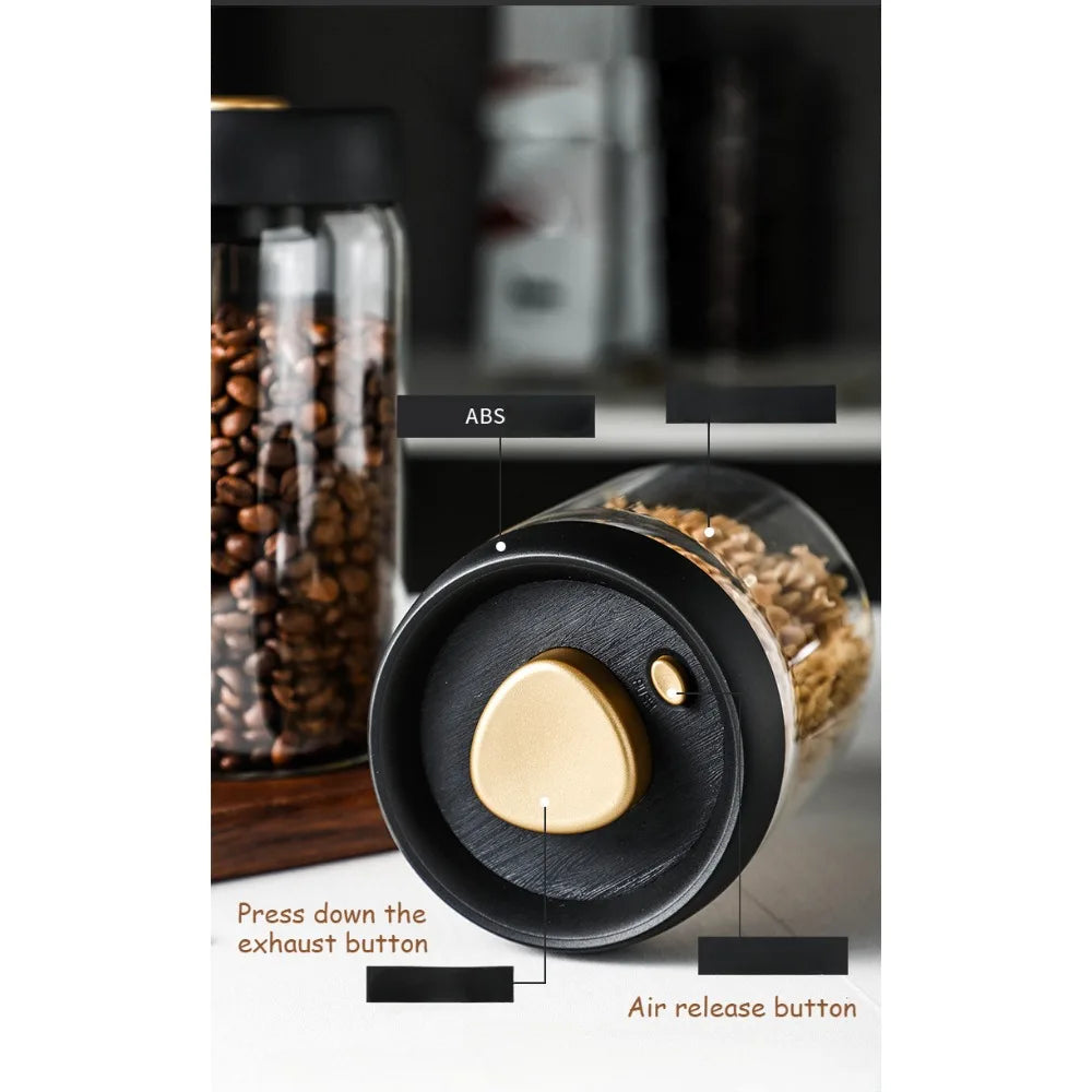 Vacuum Sealed Glass Storage Jar – Airtight Food Container with Press Lid, 17oz–64oz