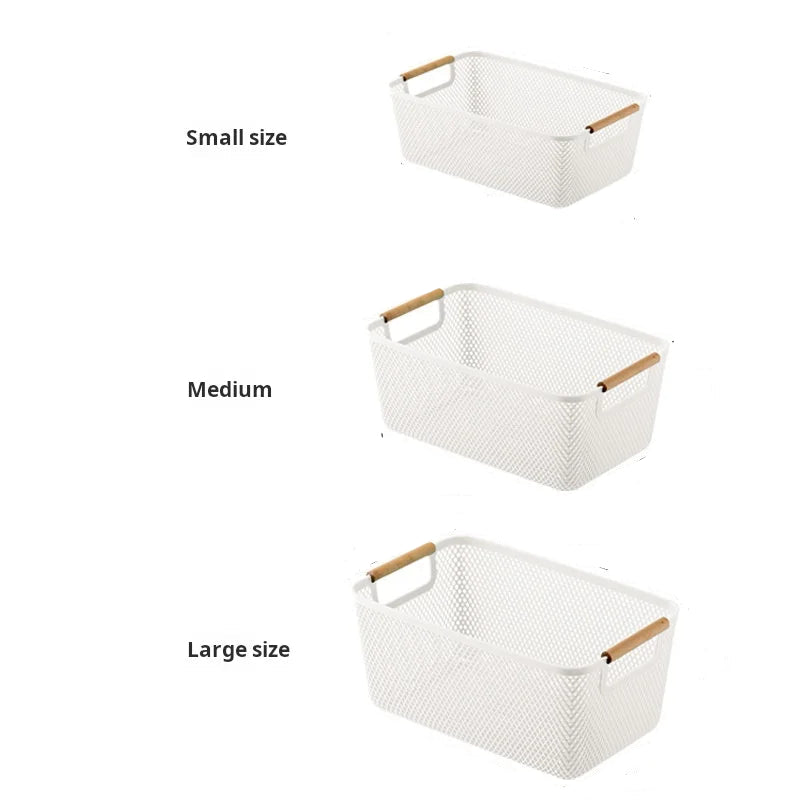 Multi-Functional Hollow Storage Basket with Wooden Handle