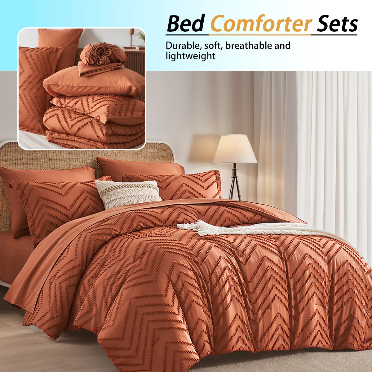 Luxury 7-Piece Queen Comforter Set – Soft Microfiber Quilt Bedding with Pillow Shams &amp; Sheets