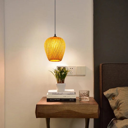 Handwoven Bamboo Pendant Light – 10.2” Woven Ceiling Lamp (E27 Base)