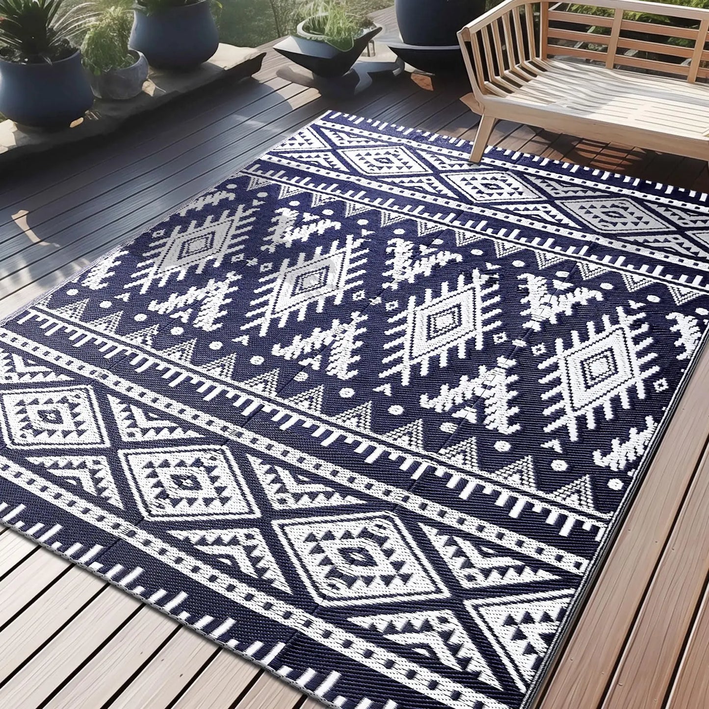 Reversible Outdoor Waterproof Rug – Boho Patio &amp; Camping Mat