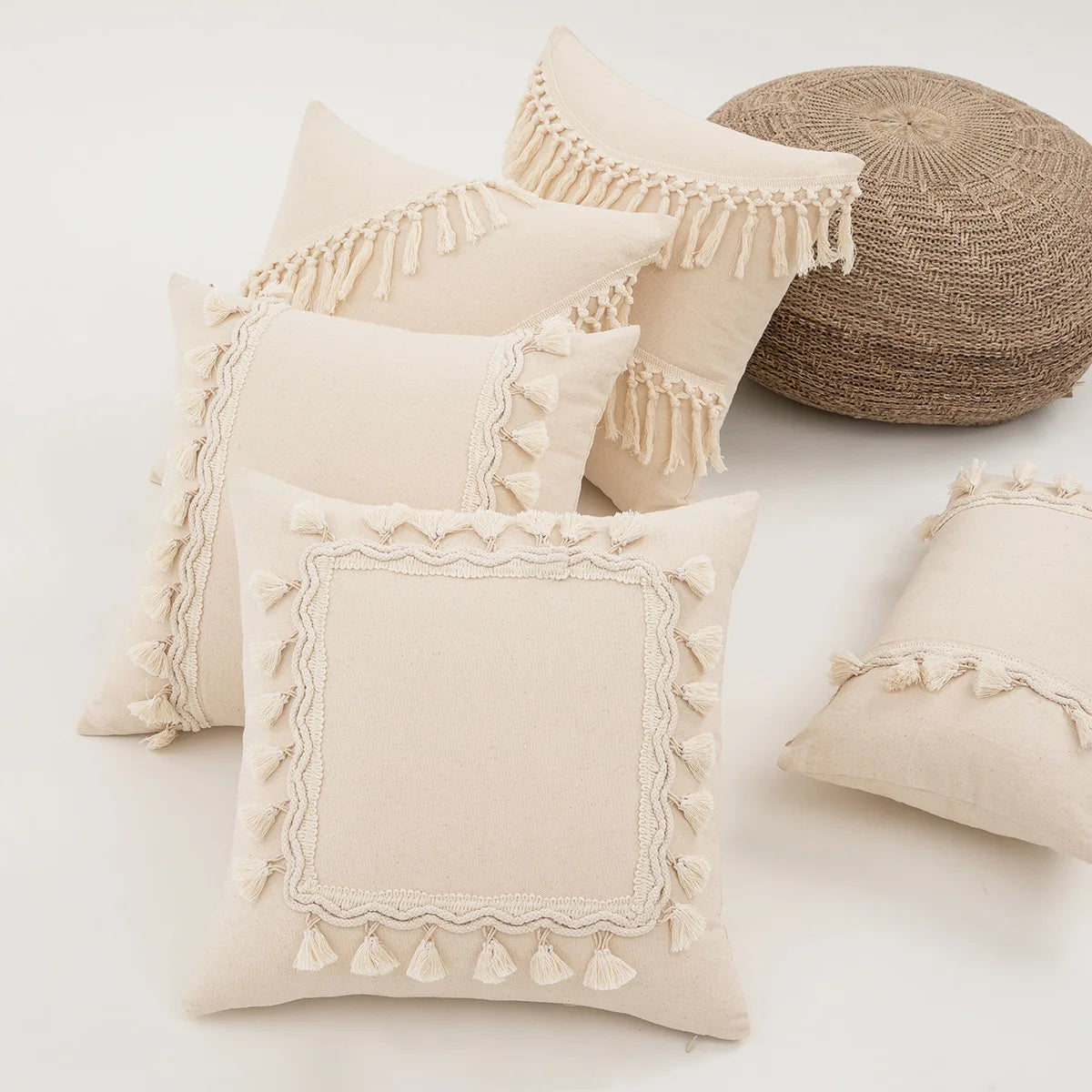 Striped Fringe Pillow Cover – Cotton &amp; Linen Elegance