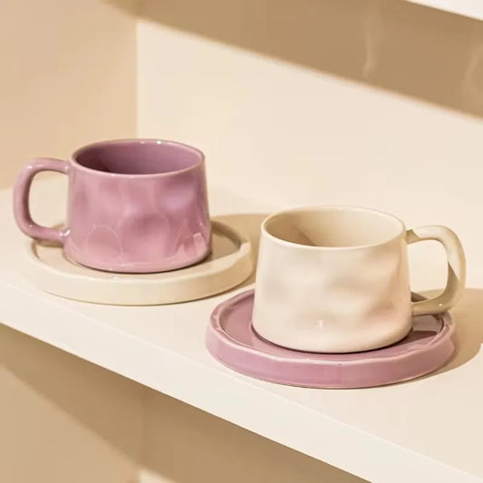 Ceramic Coffee Mug with Matching Tray, Modern Pastel Cup &amp; Saucer Set
