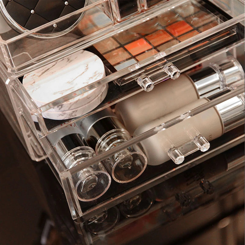 Acrylic Drawer-Style Makeup Brush Organizer – Transparent &amp; Grey