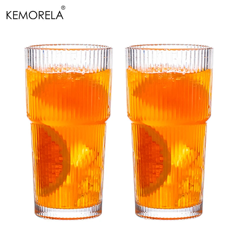 20 oz Transparent Stripe Glass Cup with Optional Lid &amp; Straw