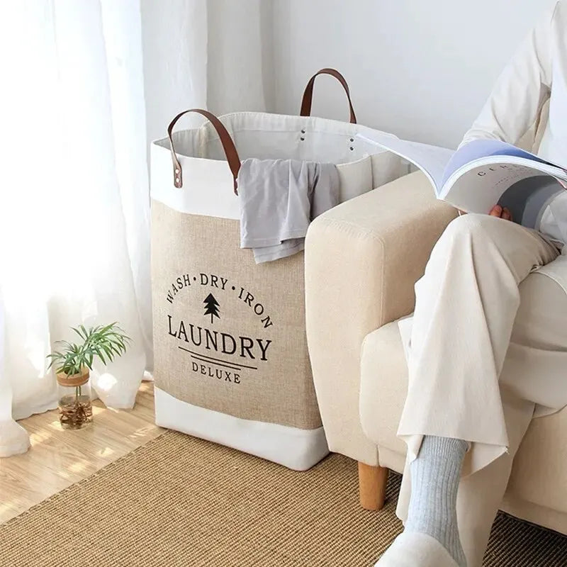 Foldable Cotton Laundry Basket – Classic Style