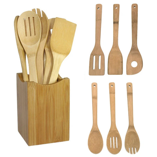 6-Piece Bamboo Kitchen Utensil Set – Eco-Friendly &amp; Durable