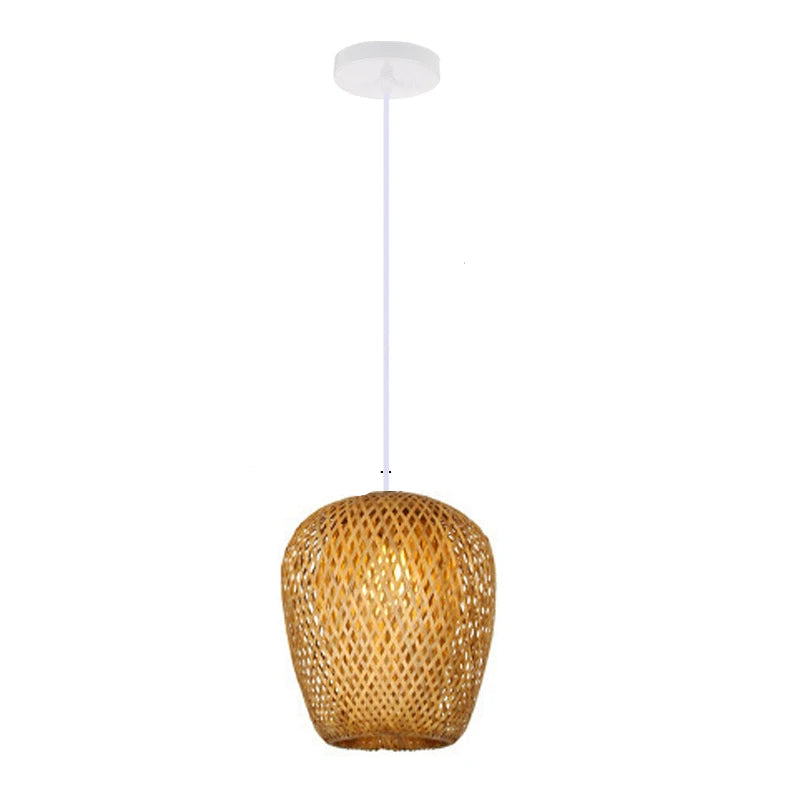Handwoven Bamboo Pendant Light – 10.2” Woven Ceiling Lamp (E27 Base)
