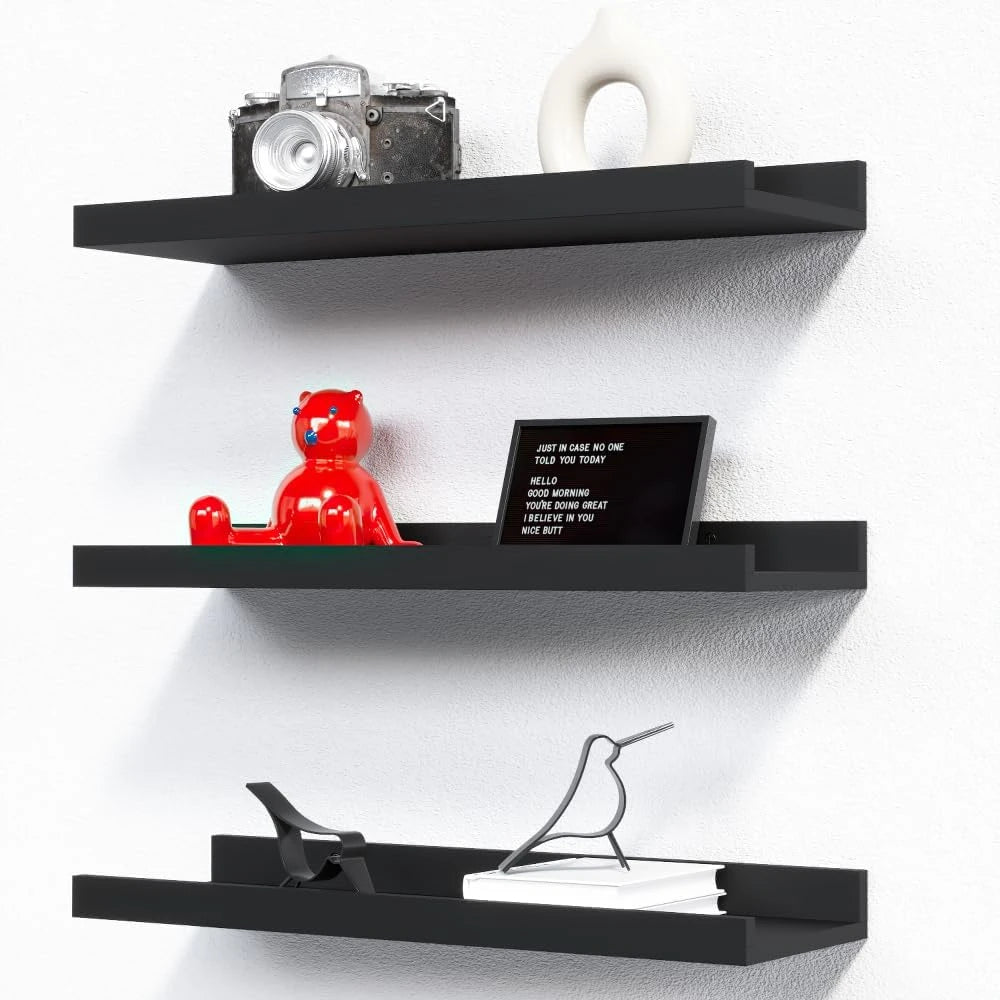 Set of 3 Modern Wall-Mounted Wooden Floating Shelves – 13.8” x 3.8” x 2”