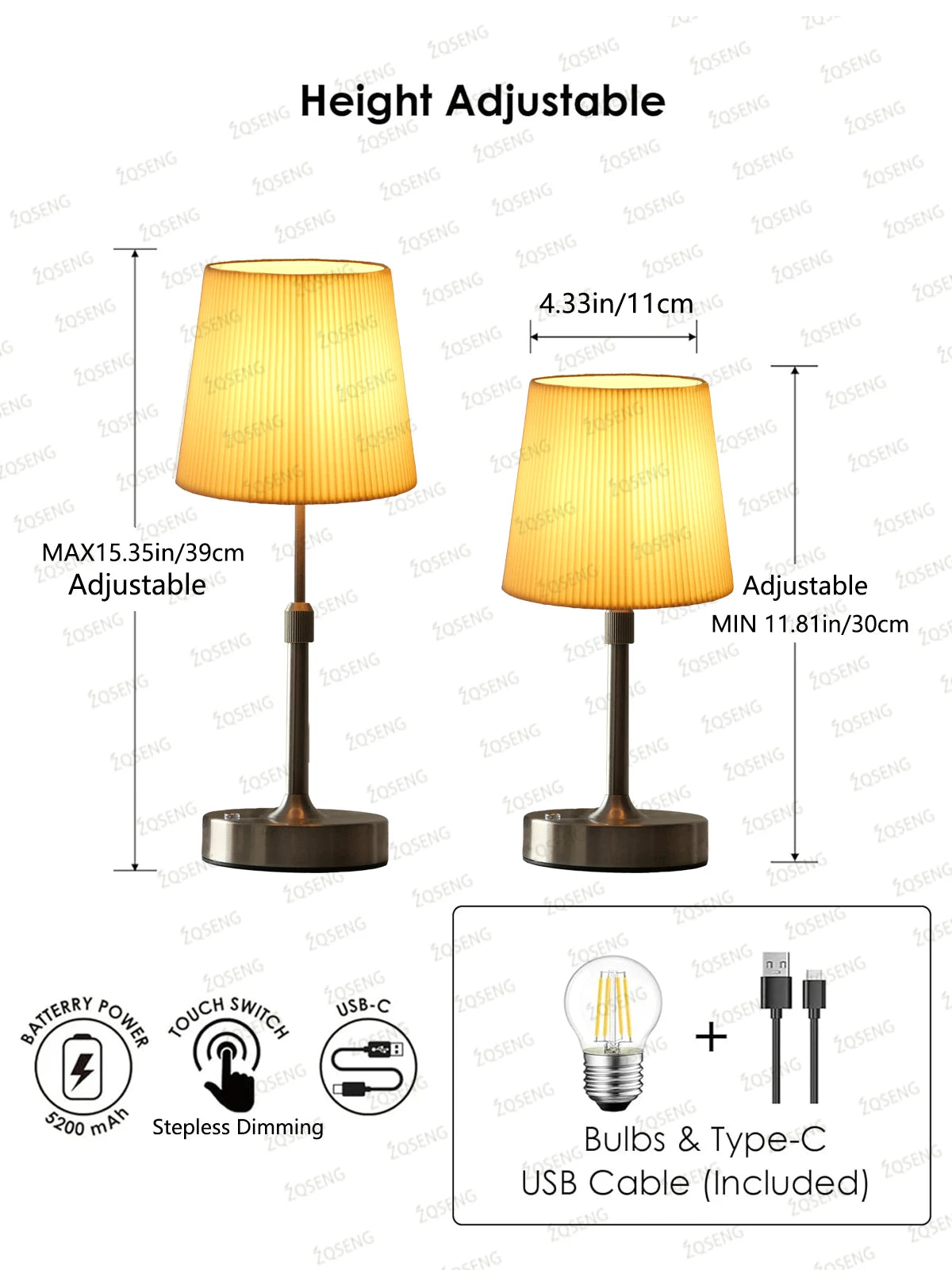 Rechargeable LED Night Light – Adjustable Height, Touch Dimming, Cordless Design