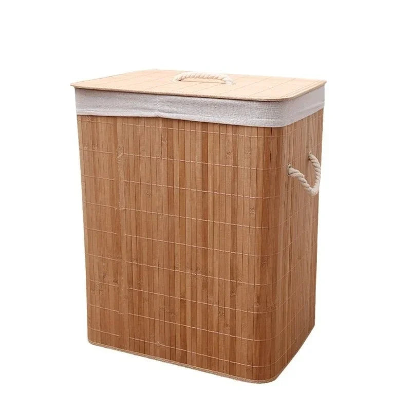 Foldable Bamboo Laundry Basket with Lid