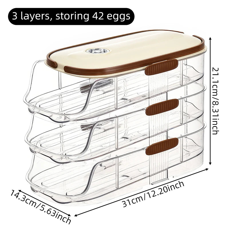 Stackable Egg Storage Box – Clear Fridge Organizer, Single/Double Row, 1–3 Layers