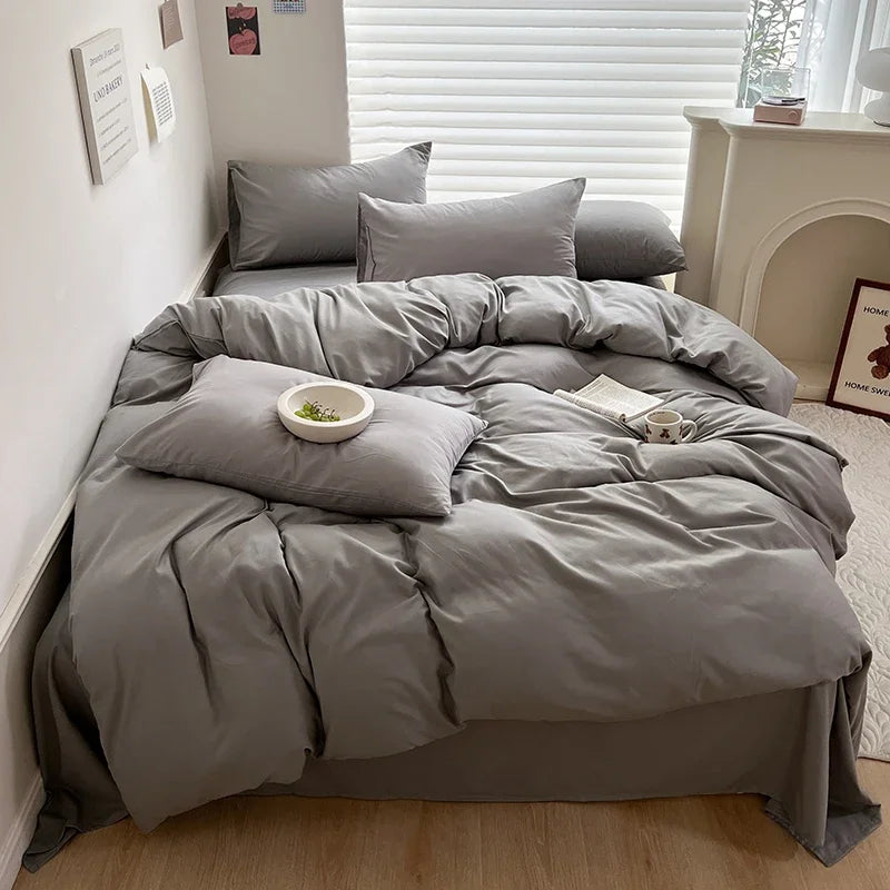 Solid Cotton 4-Piece Bedding Set