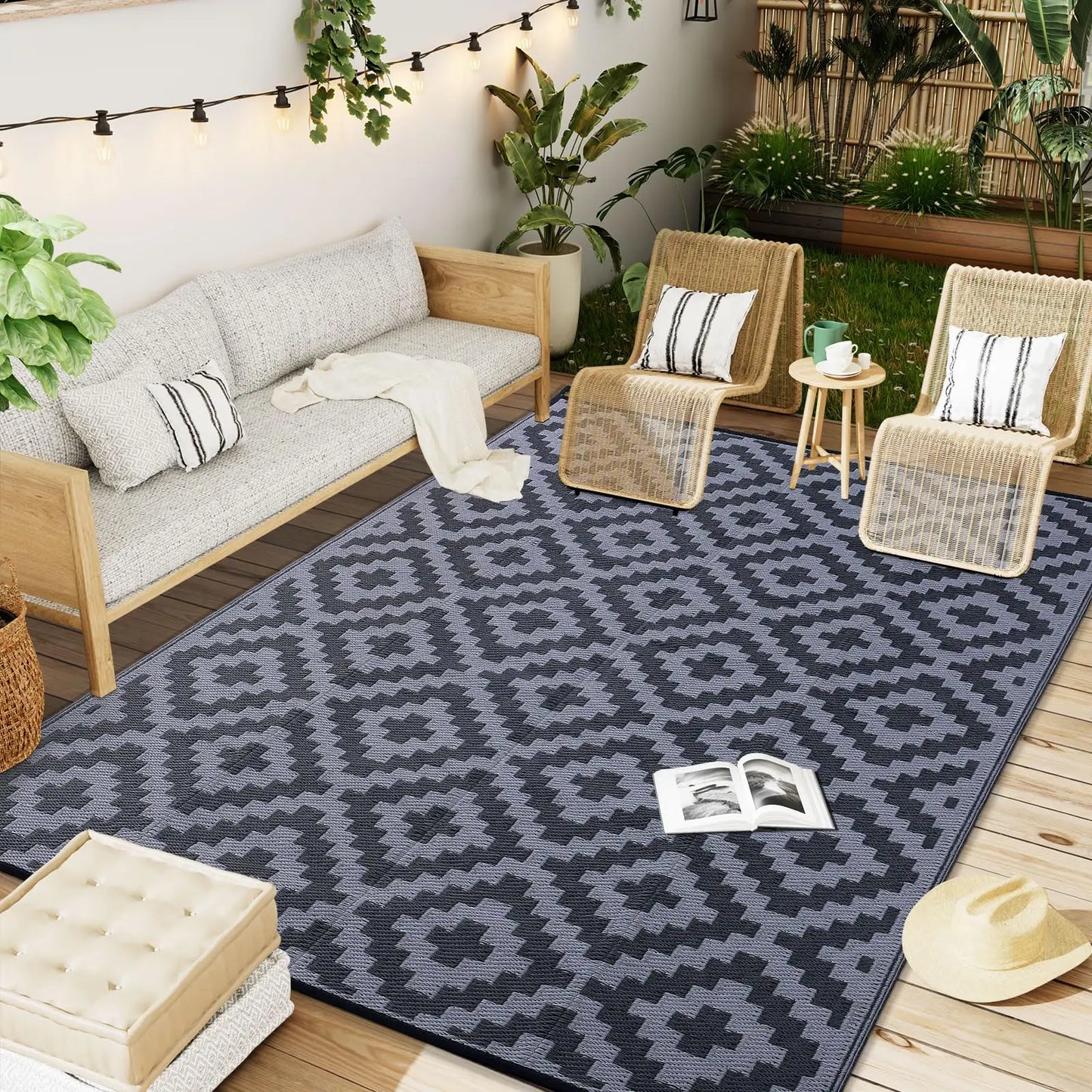 Reversible Outdoor Plastic Rug – Waterproof, UV-Resistant Patio &amp; Camping Mat | Foldable RV Area Carpet