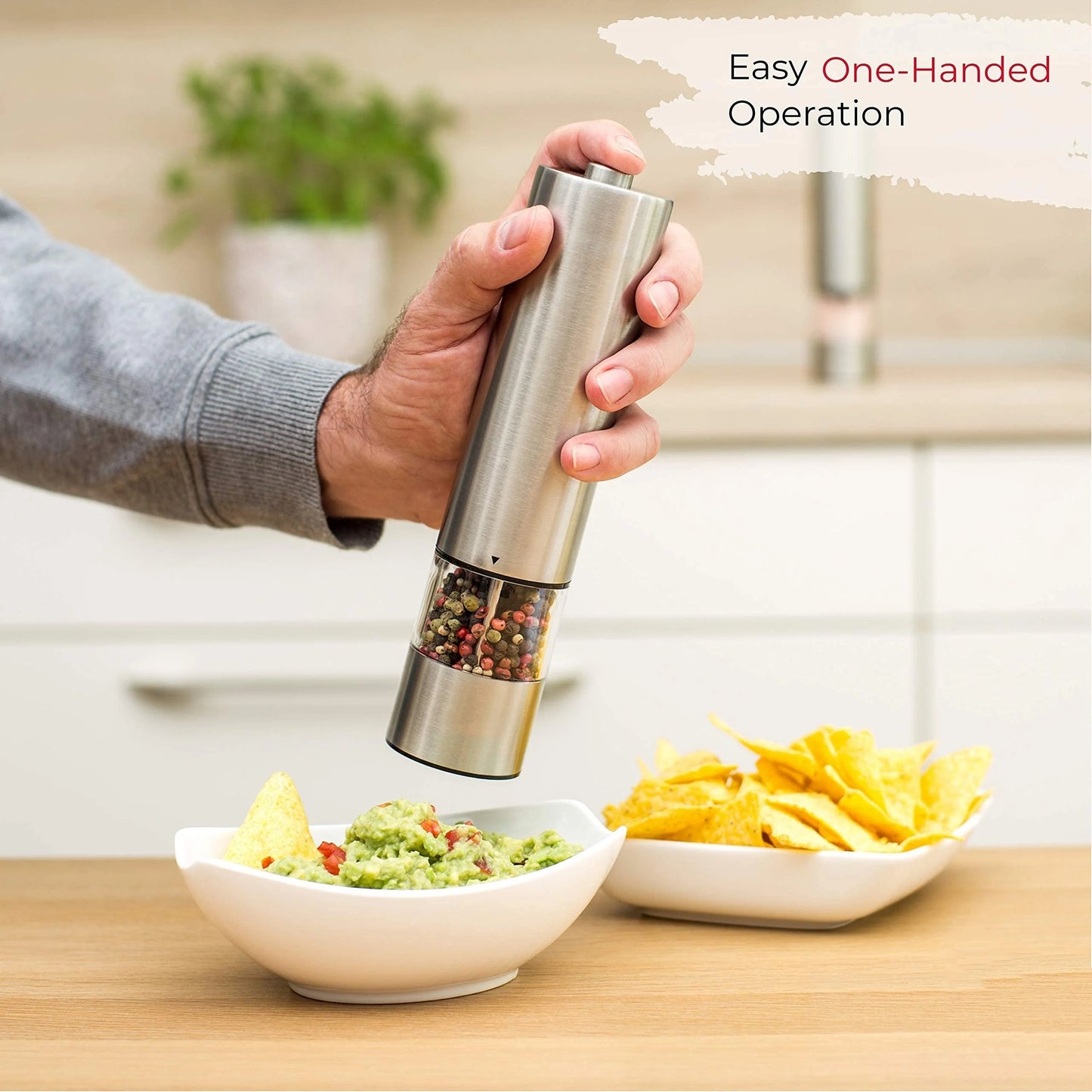 Electric Salt & Pepper Grinder Set – Stainless Steel, Adjustable Mills with Light