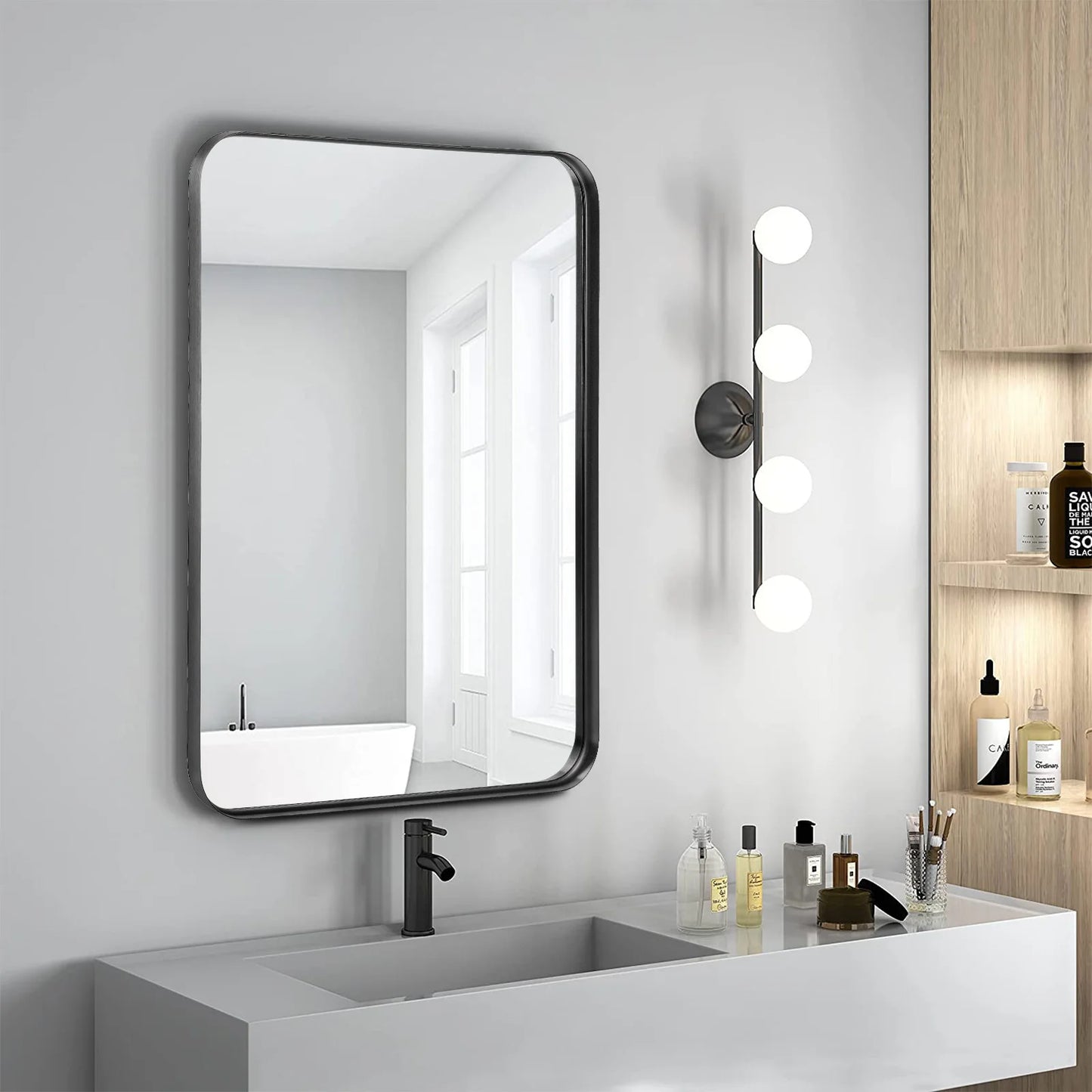 Matte Black Framed Tempered Glass Wall Mirror