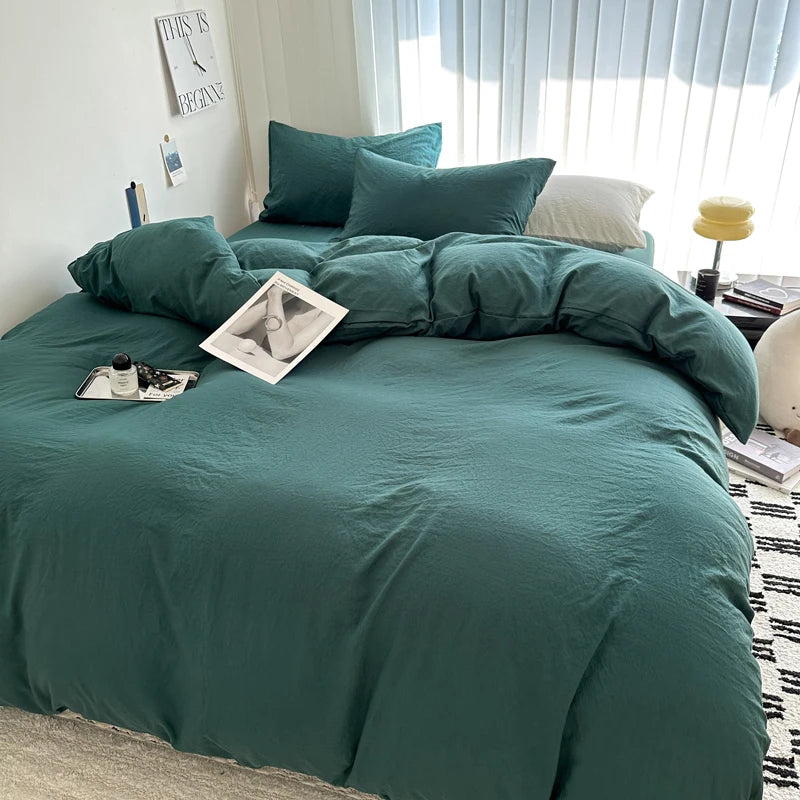 Solid Cotton 4-Piece Bedding Set