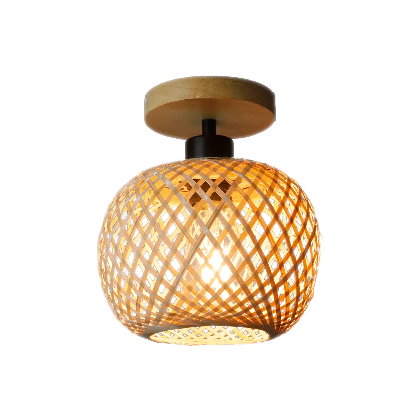 Retro Woven Bamboo Ceiling Light – E27 Vintage Flush Mount Fixture