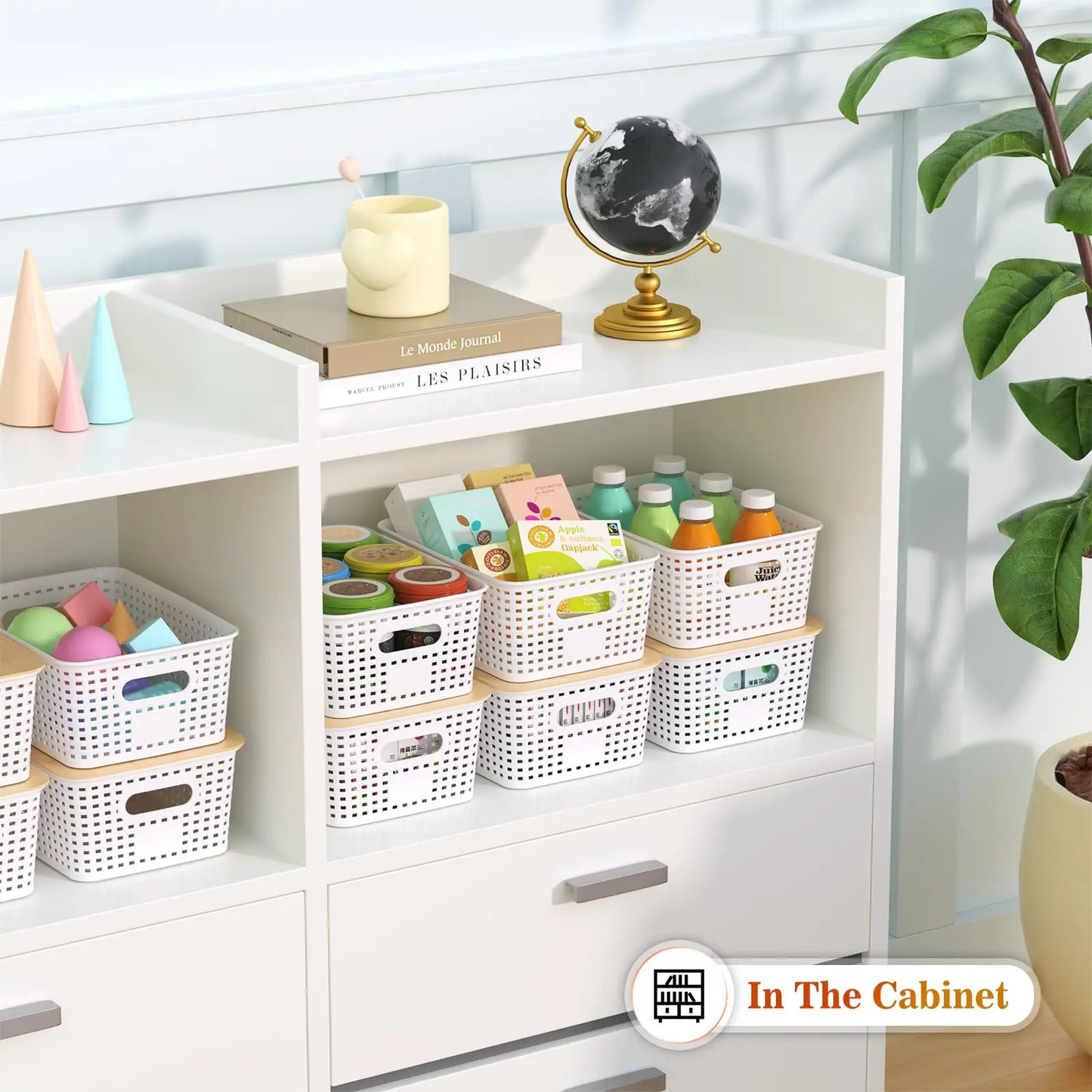 Stackable Plastic Storage Bins with Bamboo Lids
