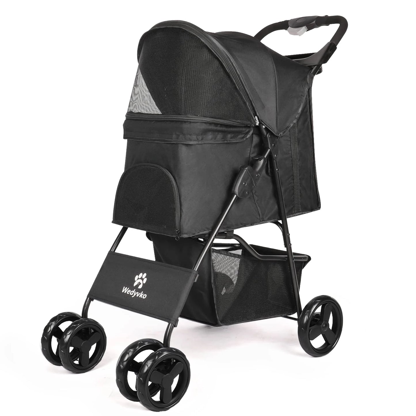 Foldable Pet Stroller – Pink 4-Wheel Dog &amp; Cat Carrier