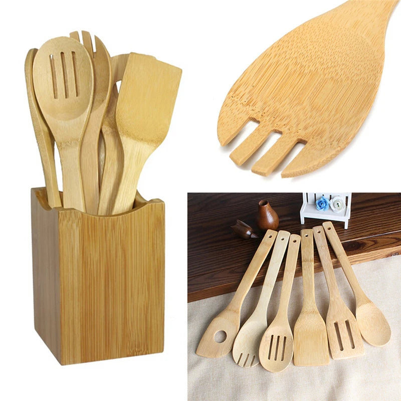 6-Piece Bamboo Kitchen Utensil Set – Eco-Friendly &amp; Durable