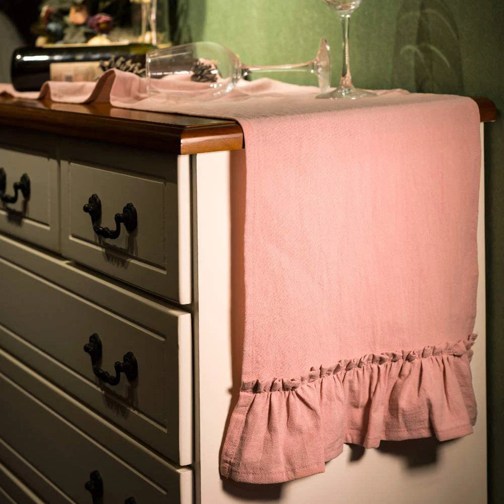 Cotton Ruffle Table Runner – Solid Color Decorative Linen