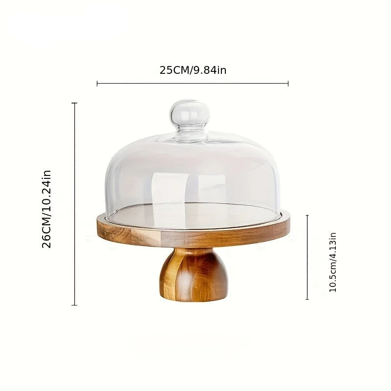 Acacia Wood Cake Stand – Round Display Tray with Optional Glass Cover