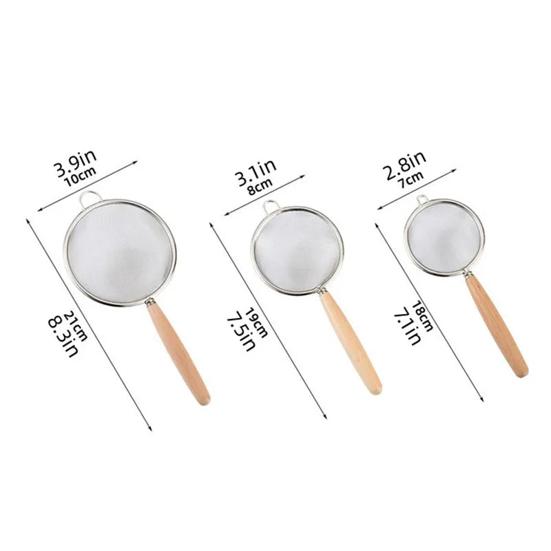 Stainless Steel Mesh Strainer with Wooden Handle