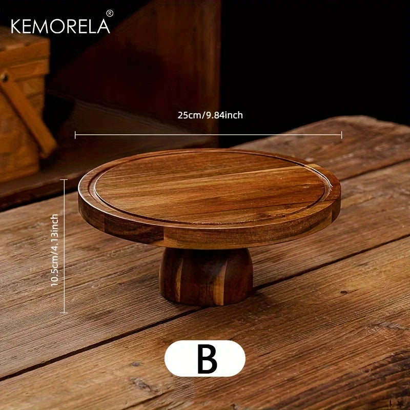 Acacia Wood Cake Stand – Round Display Tray with Optional Glass Cover