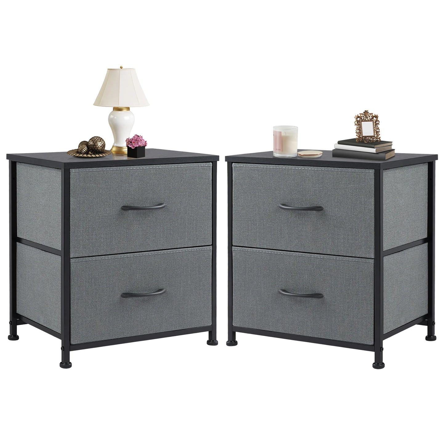 Modern Minimalist Nightstand with 2 Fabric Drawers – Lightweight &amp; Durable