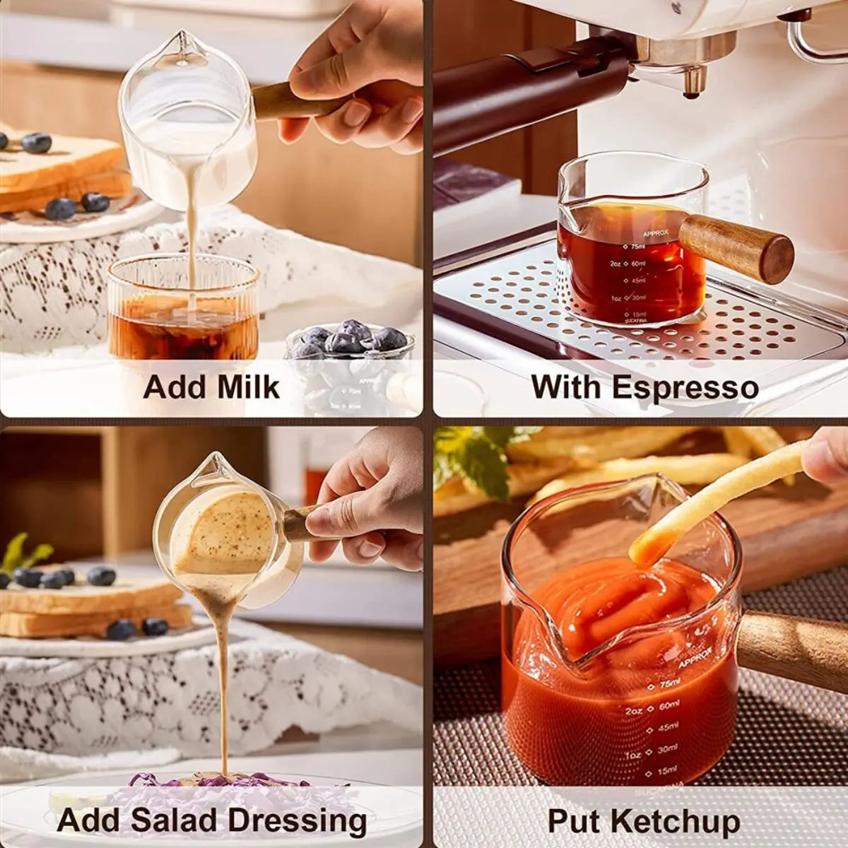 75ml Heat-Resistant Glass Espresso Measuring Cup with Handle