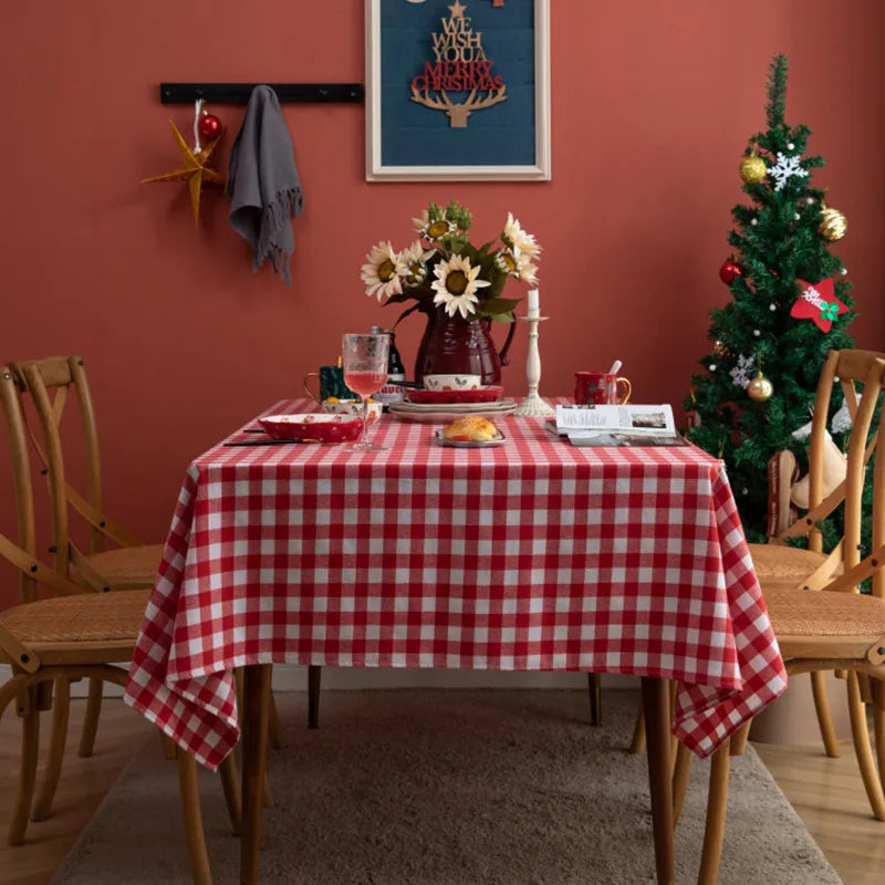 Classic Red &amp; White Plaid Cotton Tablecloth – Multi-Size, European Style